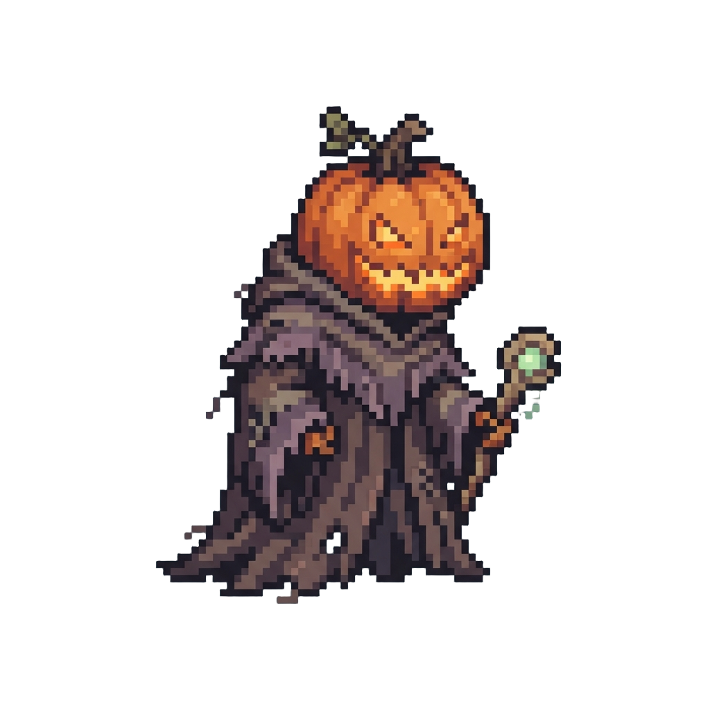 A Spooky Pumpkin Head Monster in Tattered Robes