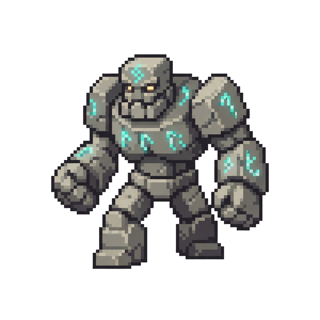 A Towering Stone Golem with Glowing Runes