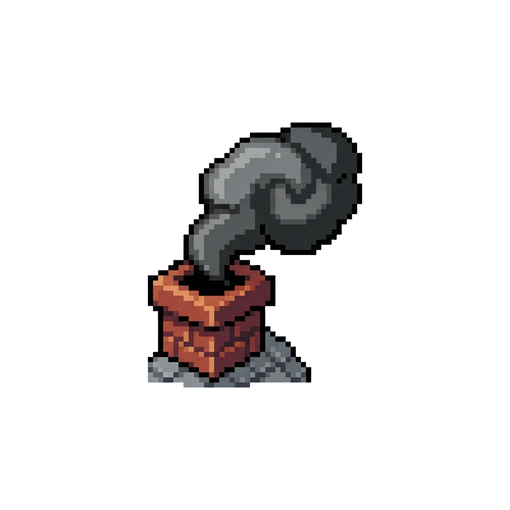 A Puff of Black Smoke Venting From a Rooftop Chimney
