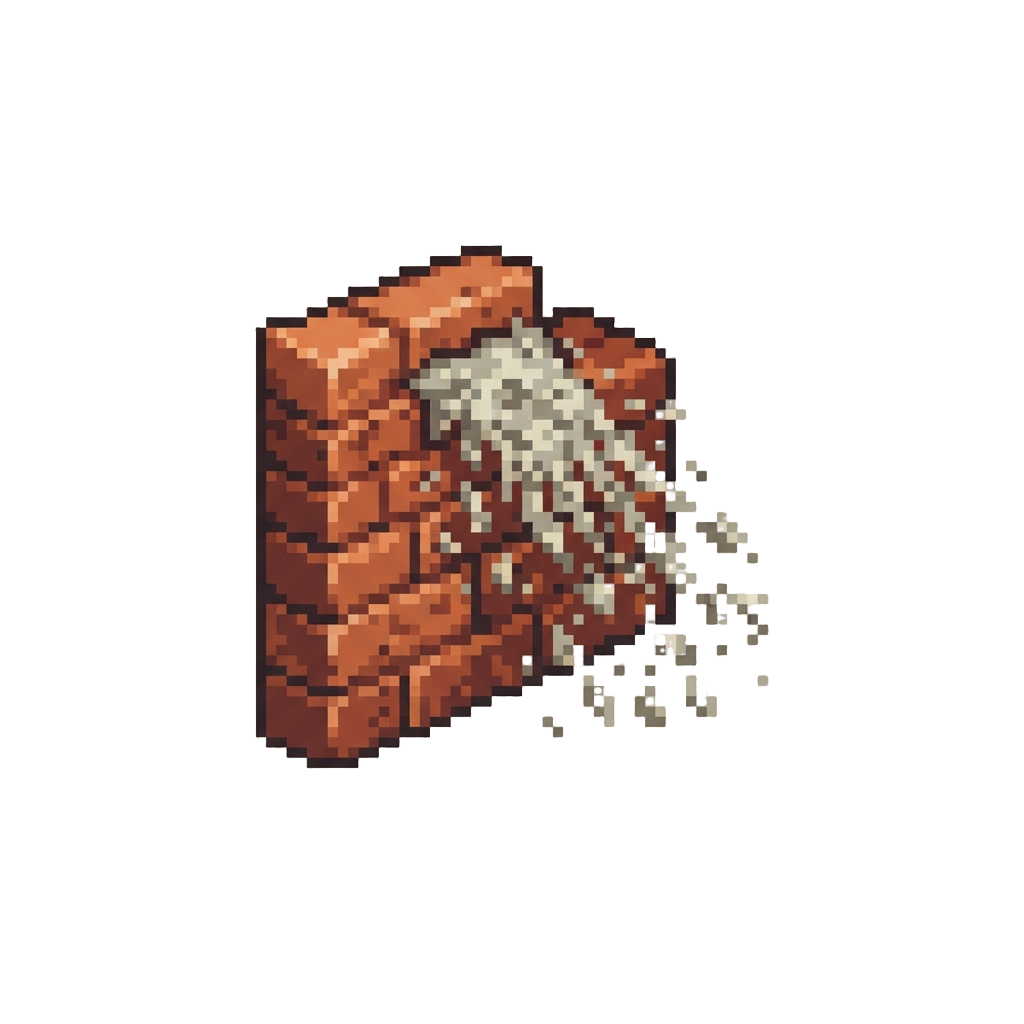 A Spray of Loose Brick Mortar Raining Down the Building Side