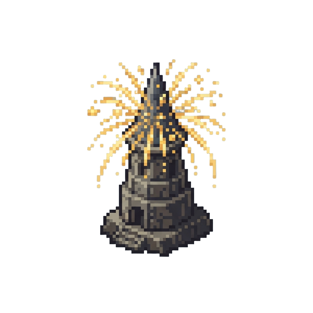 Golden Fireworks Exploding Around the Spire