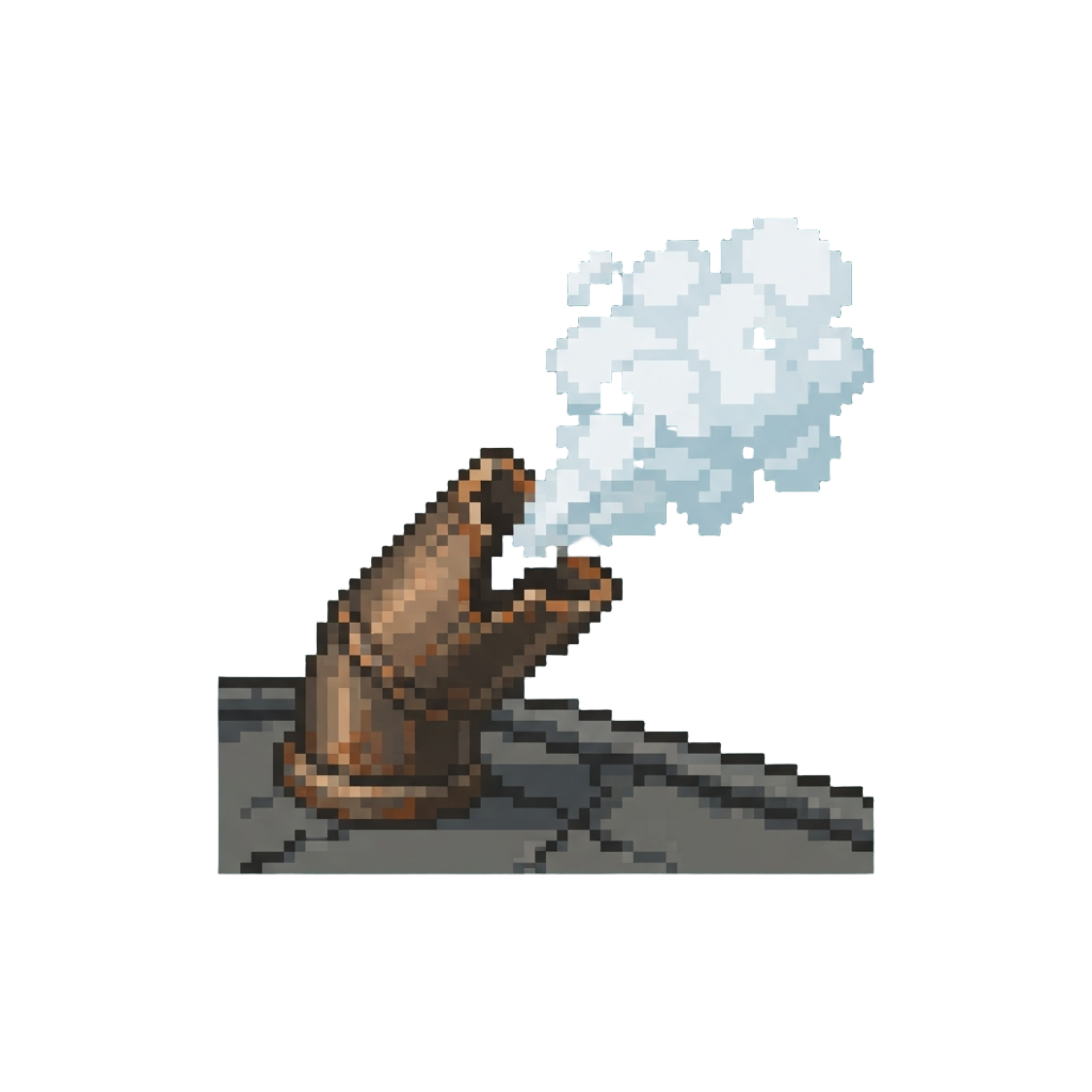 A Burst of Steam Venting From a Broken Rooftop Pipe