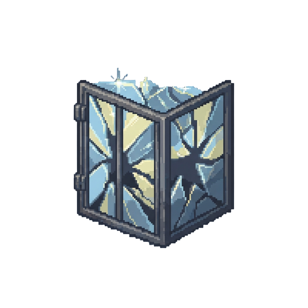 A Shattered Glass Window Shower Glittering in Twilight