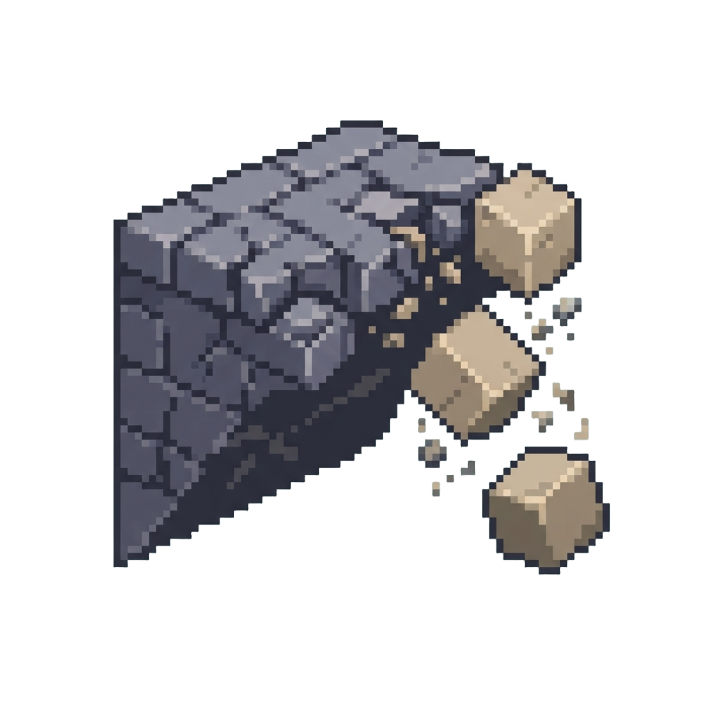 A Crumbling Ledge Dropping Giant Masonry Blocks