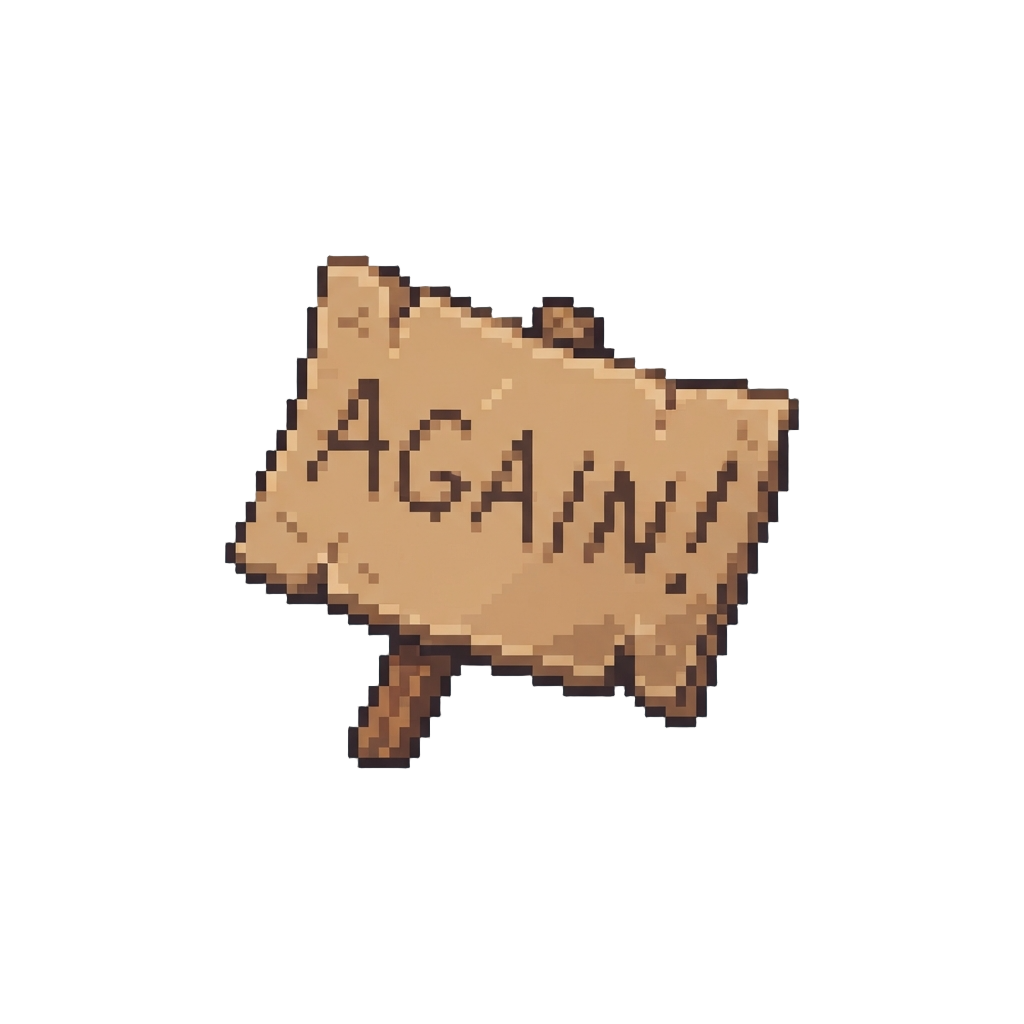 A Tiny Fluttering Cardboard Sign Reading 'again!'