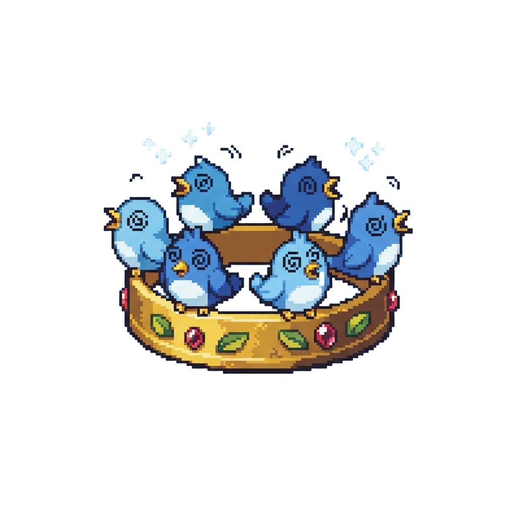 A Crown of Dizzy Chirping Cartoon Bluebirds