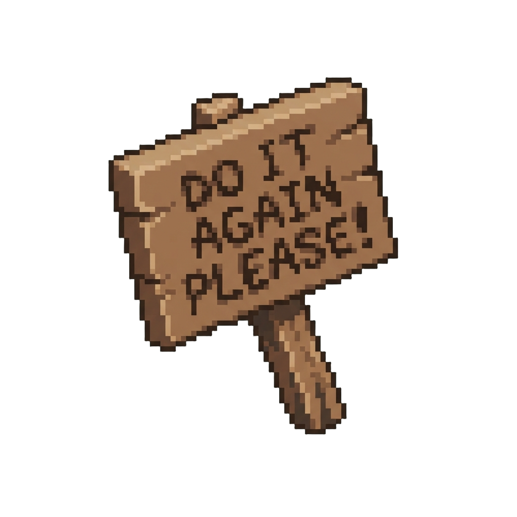 A Hand-painted Wooden Sign Reading 'do It Again Please!'