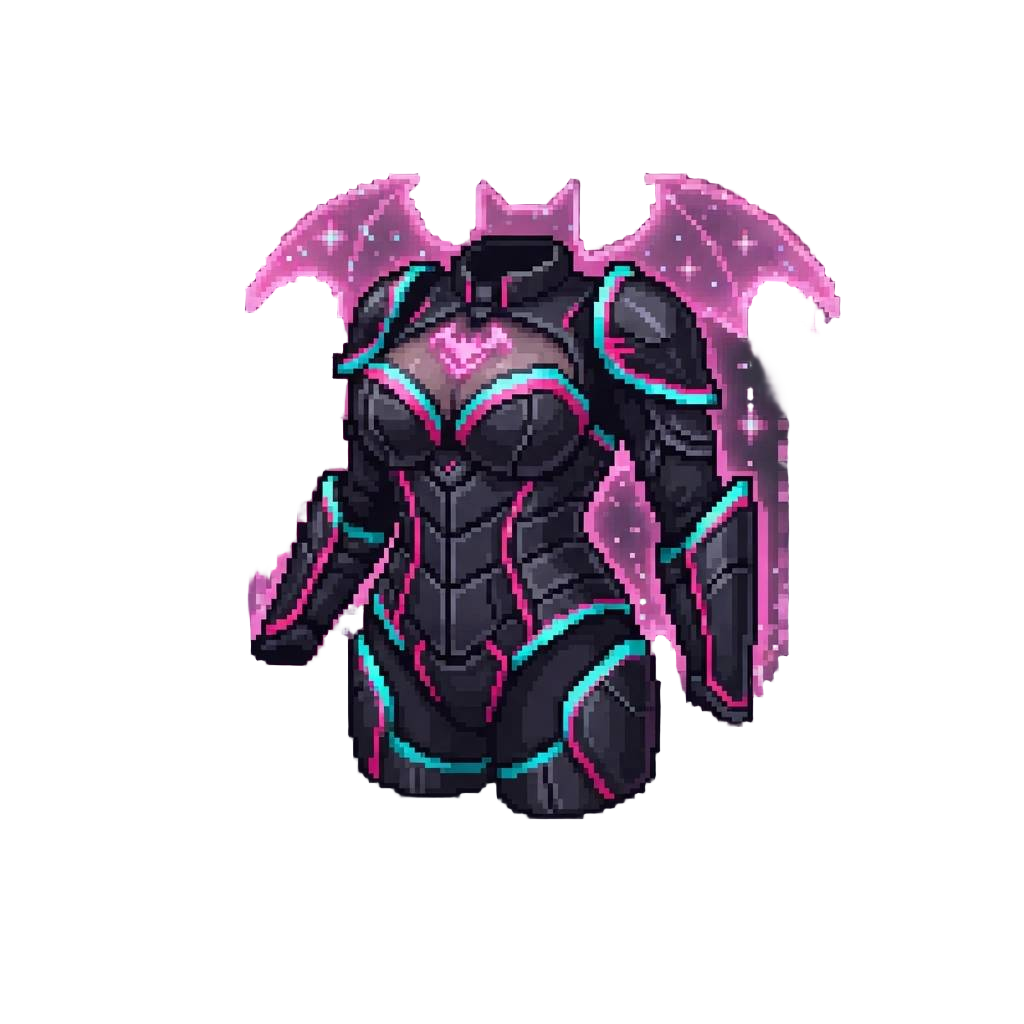 Glamorous Neon Cyber-demon Corset Suit with Holographic Bat Aura