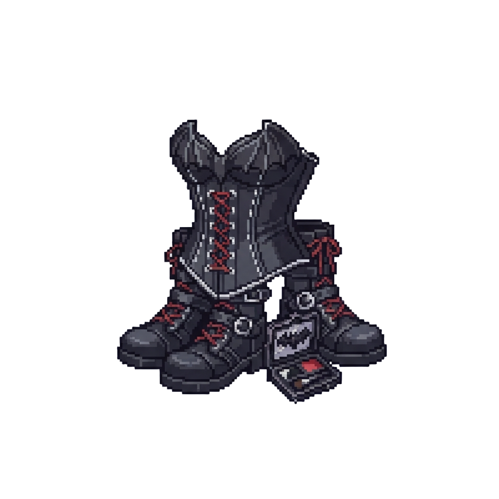 Playful Gothic Bat Corset with Laced Boots and Wing Makeup