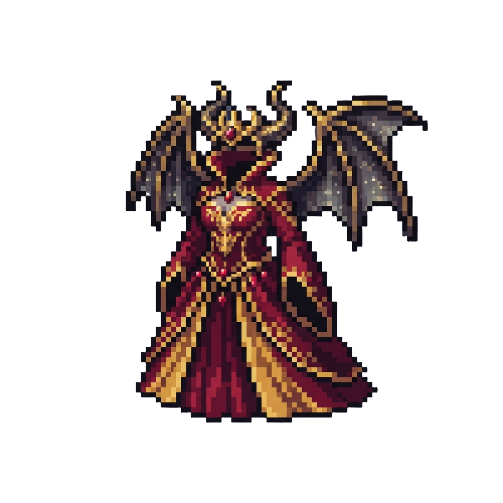 Golden-horned Royal Vampiric Overlord Gown with Shimmering Bat Wings