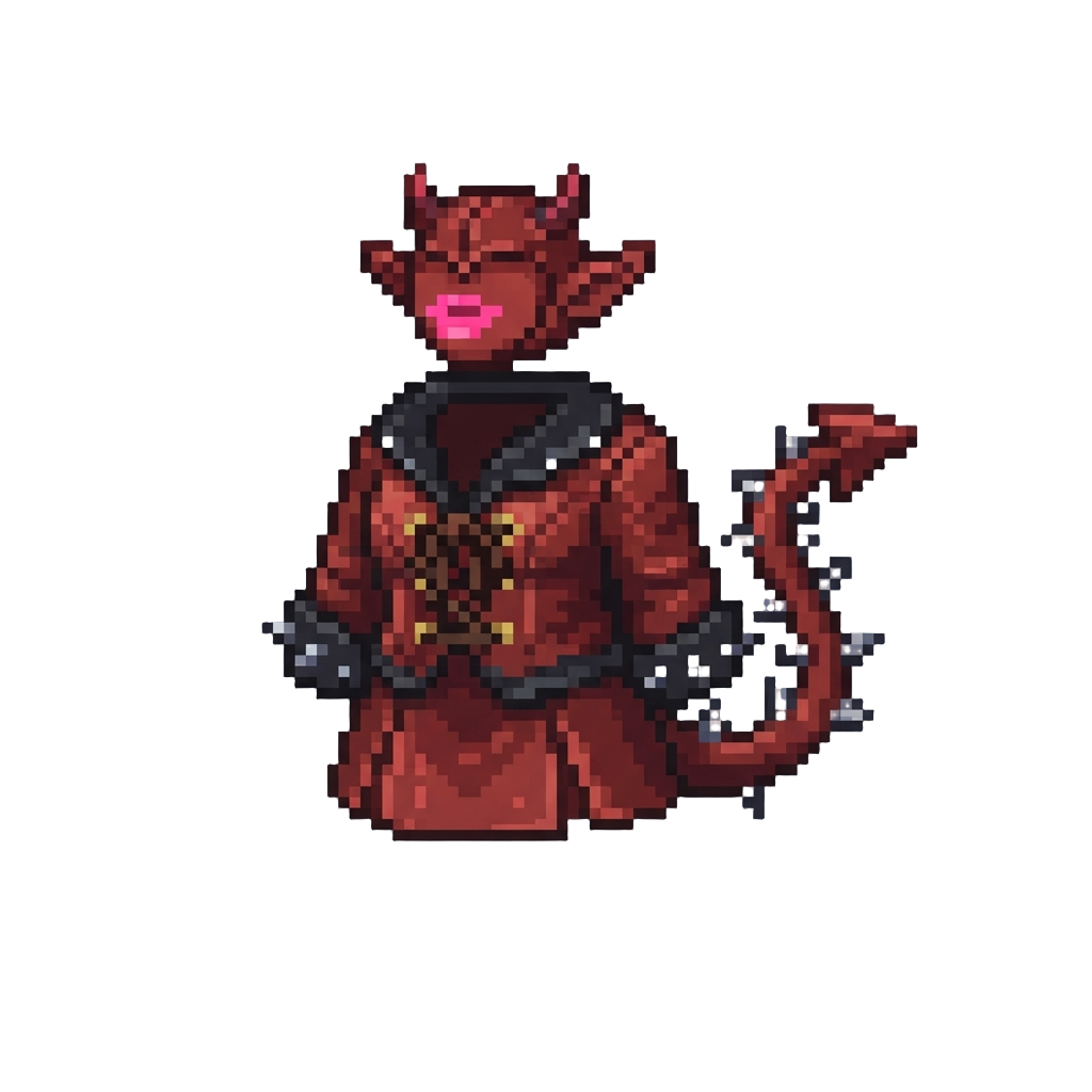 Spicy Leather Imp Outfit with Spiked Tail and Neon Lip Makeup