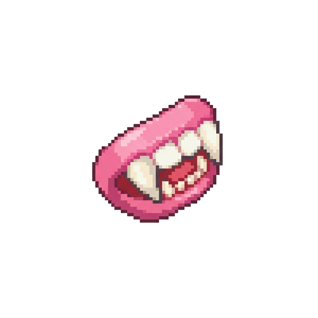 Silly Plastic Vampire Fangs Slipping Sideways Out of the Mouth