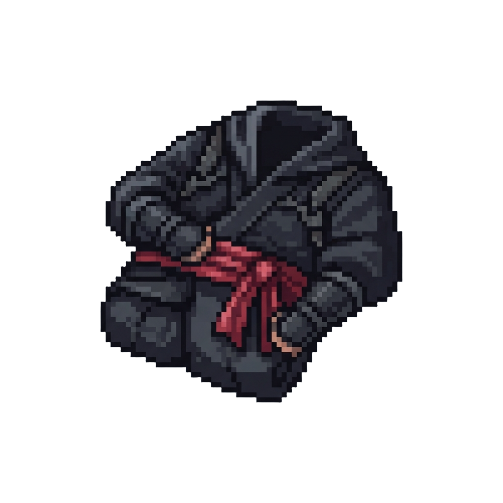 A Sleek Midnight Shadow Ninja Shinobi Outfit with a Satin Sash