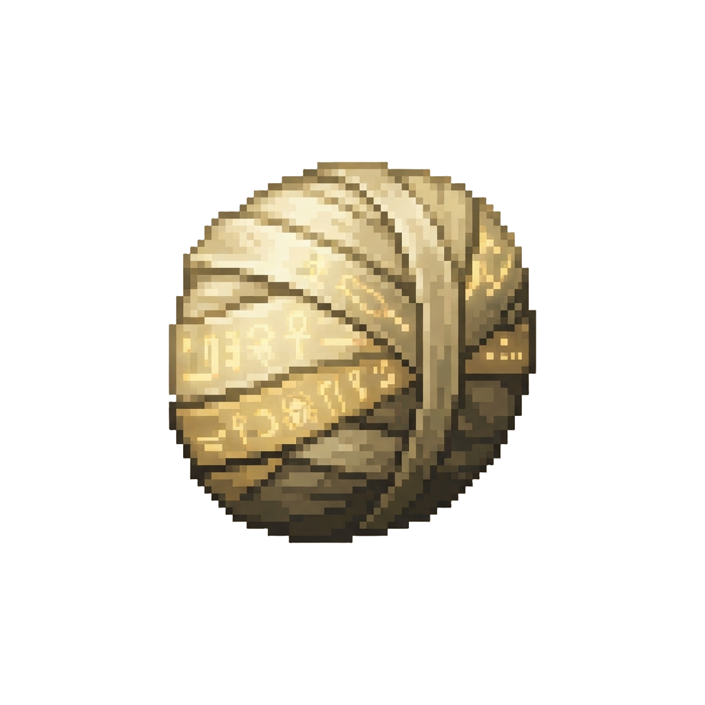 A Glowing Hieroglyphic Ancient Mummy Wrap with Linen Ribbons