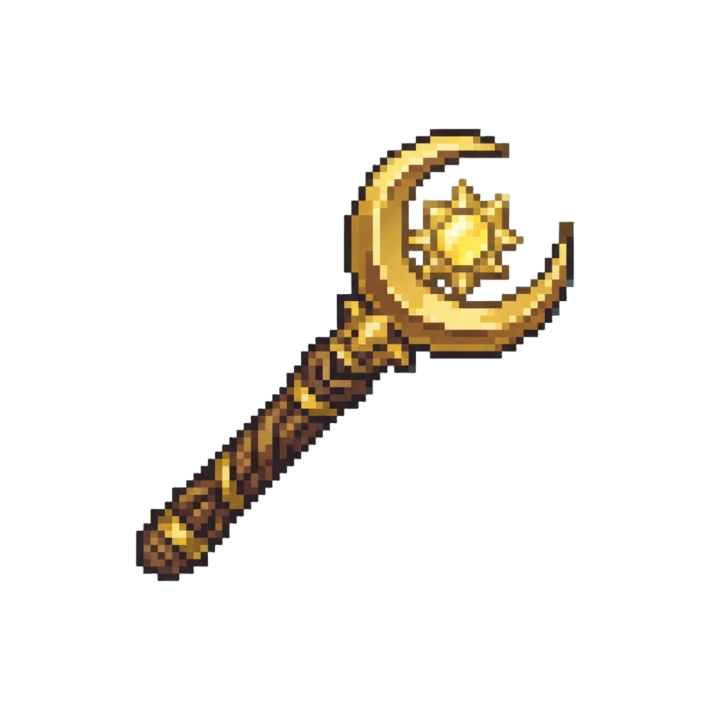 A Glowing Golden Crescent Moon Wand