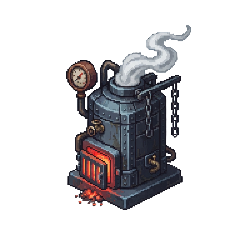 A Steaming Boiler Room with Hanging Chains and Eerie Red Furnace Glow From Nightmare