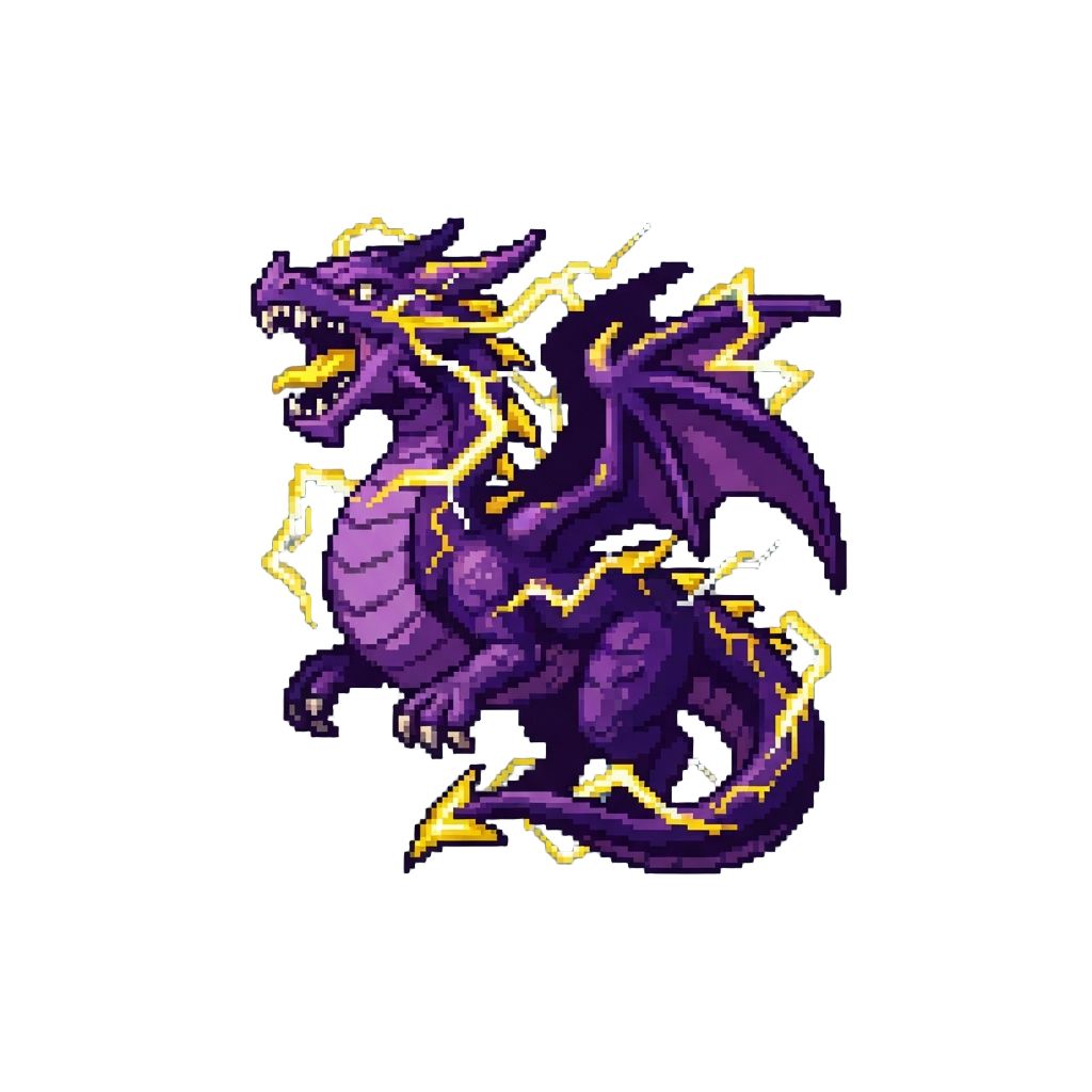 A Roaring Thunder Lightning Dragon with Crackling Purple Scales and Electric Surges