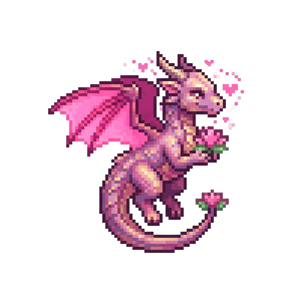 A Iridescent Love Lotus Dragon with Glowing Pink Wing Membranes and Heart-spark Aura