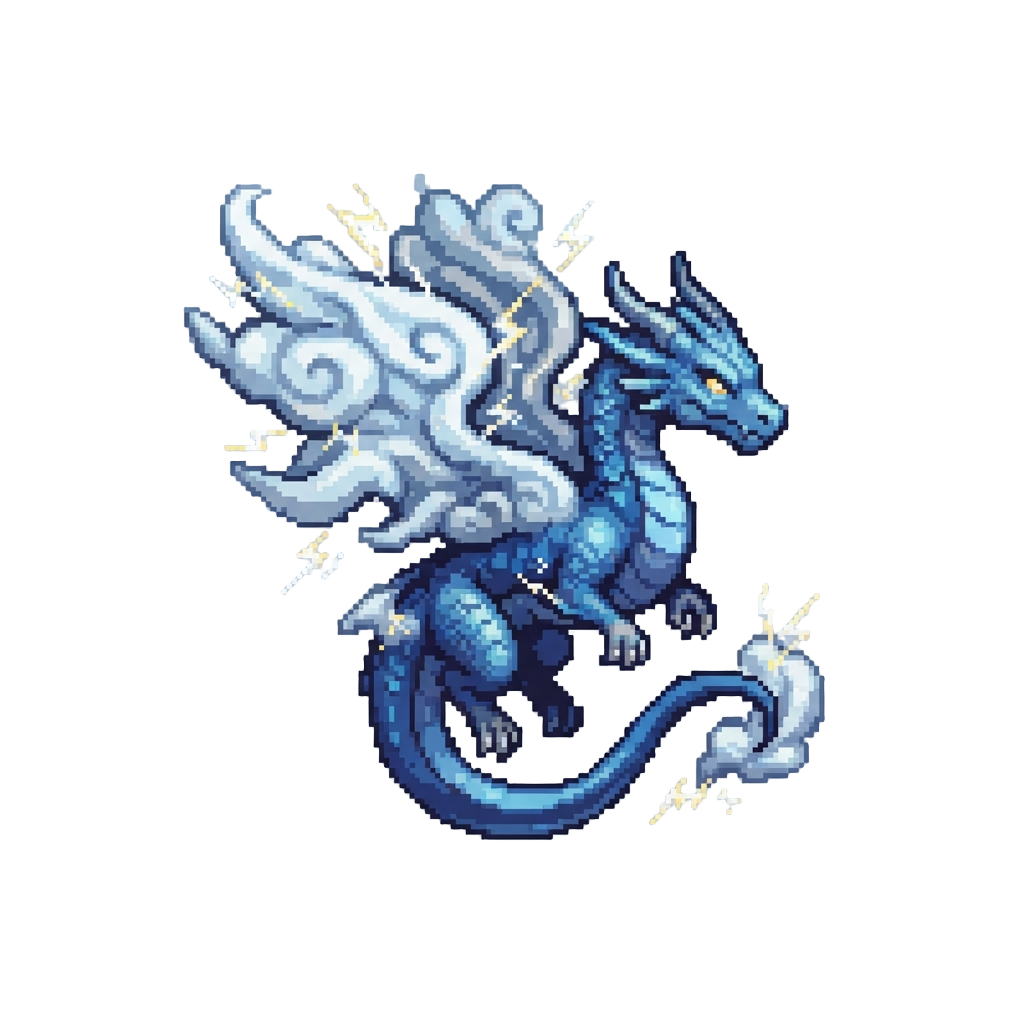 A Swift Tempest Weather Dragon with Swirling Cloud Wings and Storm Lightning Sparks