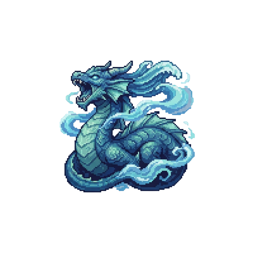 A Roaring Ocean Wave Dragon with Deep Blue Sea-foam Scales and Sapphire Mist