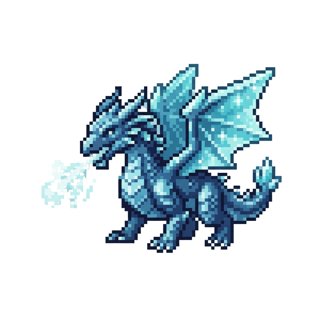 A Deep Frost Ice Dragon with Frozen Crystal Wings and Icy Mist Breath