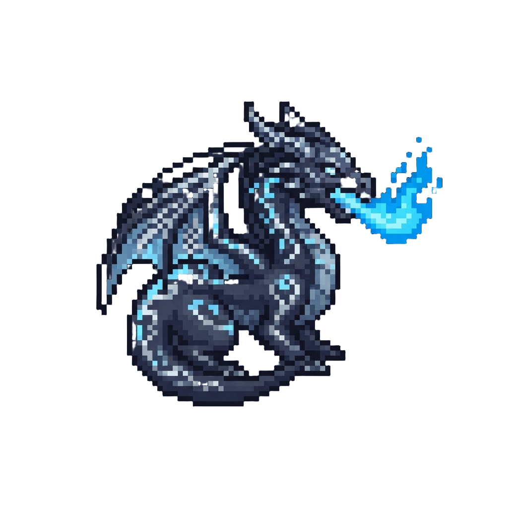 A Mystical Moonlit Eclipse Dragon with Silver Luminescent Patterns and Blue Plasma Flame