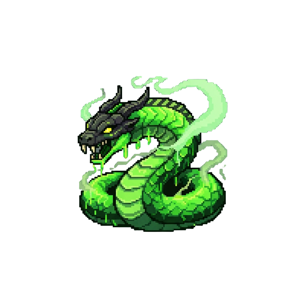 A Toxic Acid Viper Dragon with Glowing Neon-green Acidic Scales and Smoke Trail