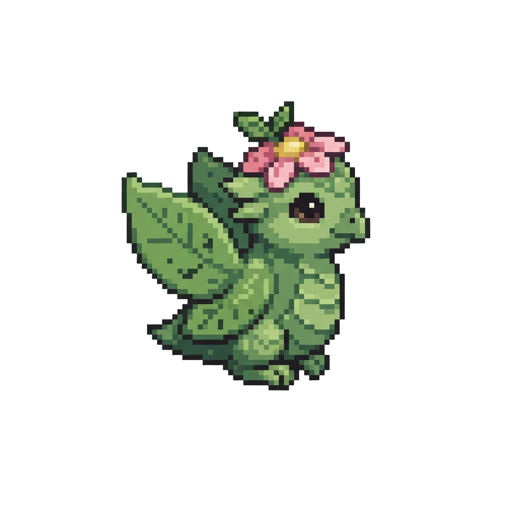 A Cute Leafy Hatchling with Oversized Wing-paws and a Flower Headpiece