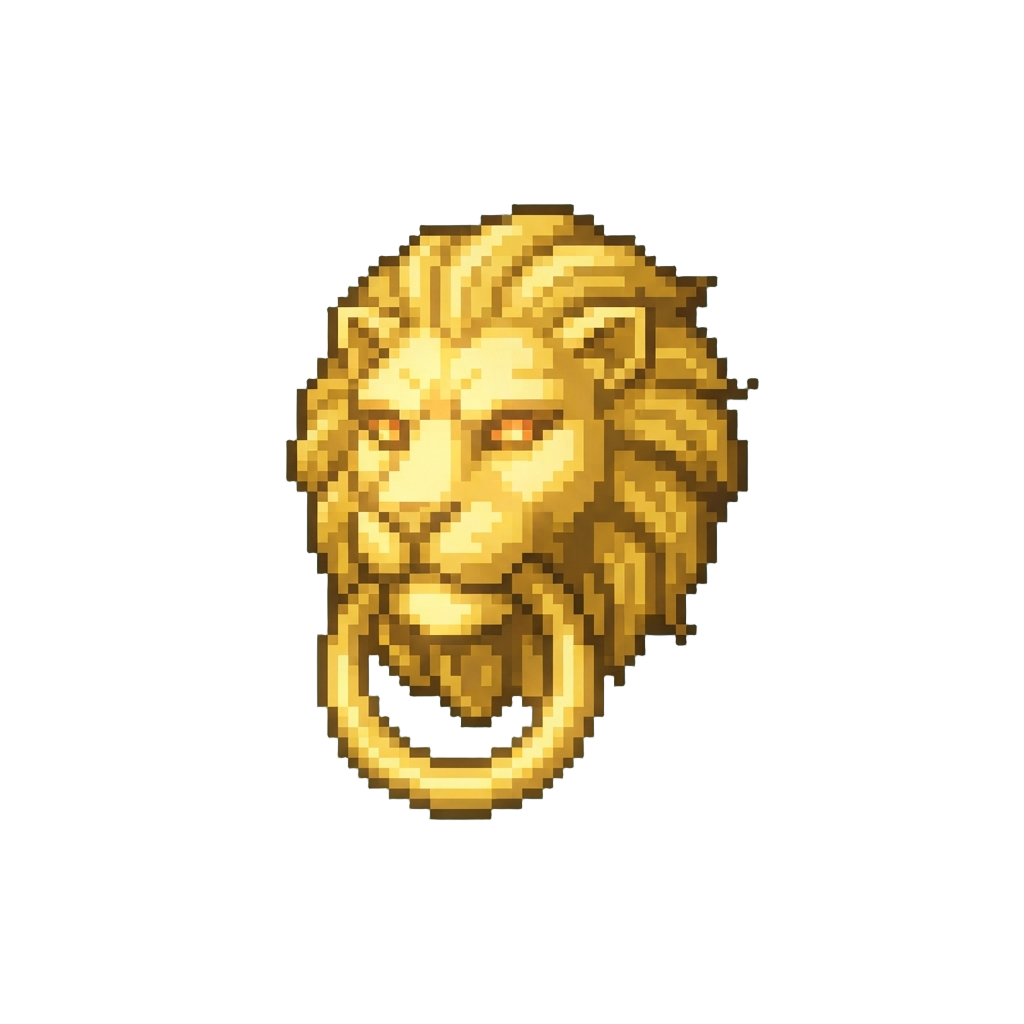 A Floating Glowing Door Knocker Shaped Like a Lion's Head