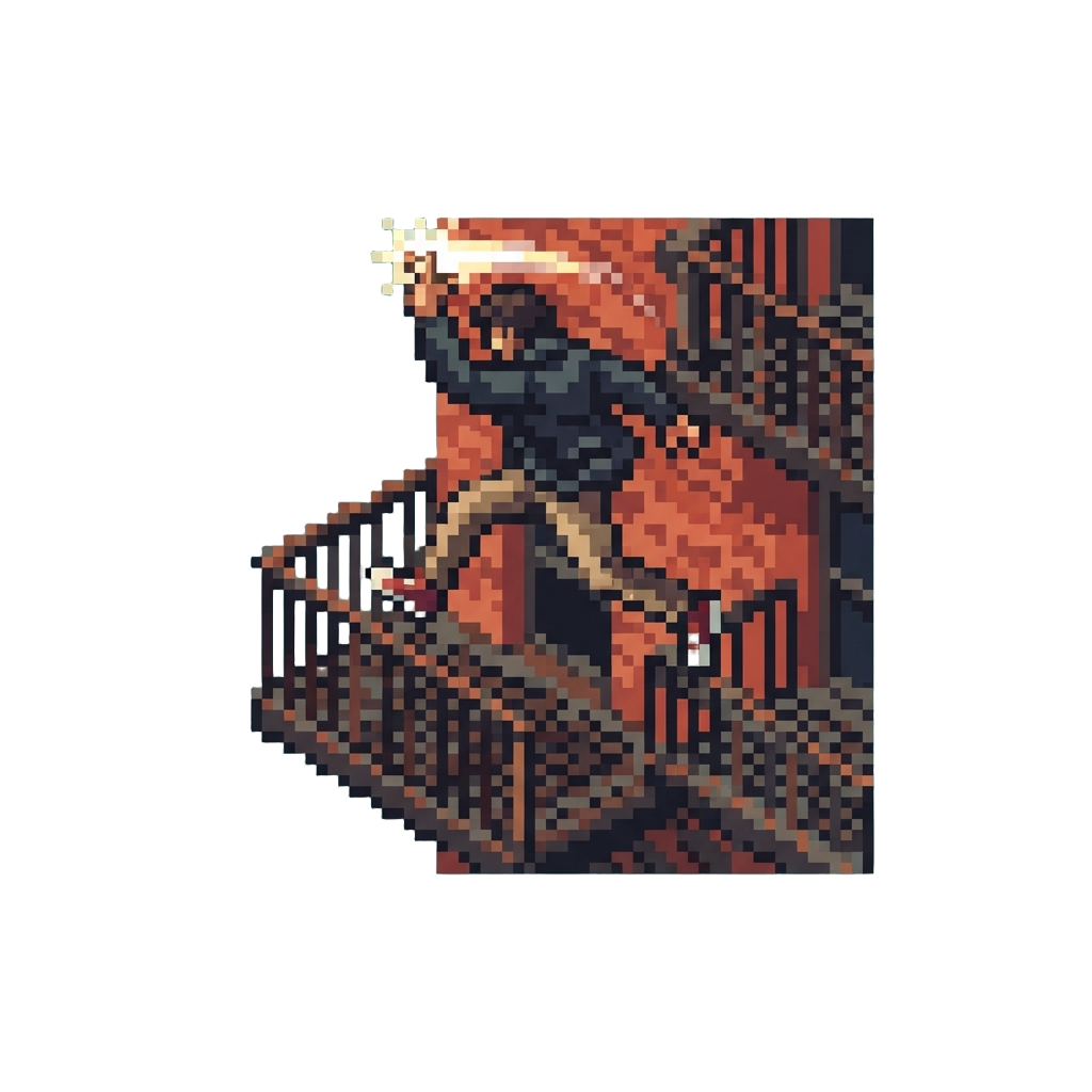 A Sharp Finger-snap Leap Across Fire Escape Balconies