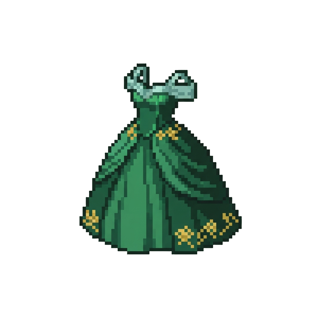 A Velvet Emerald Green Ballgown with Off-the-shoulder Silk Straps