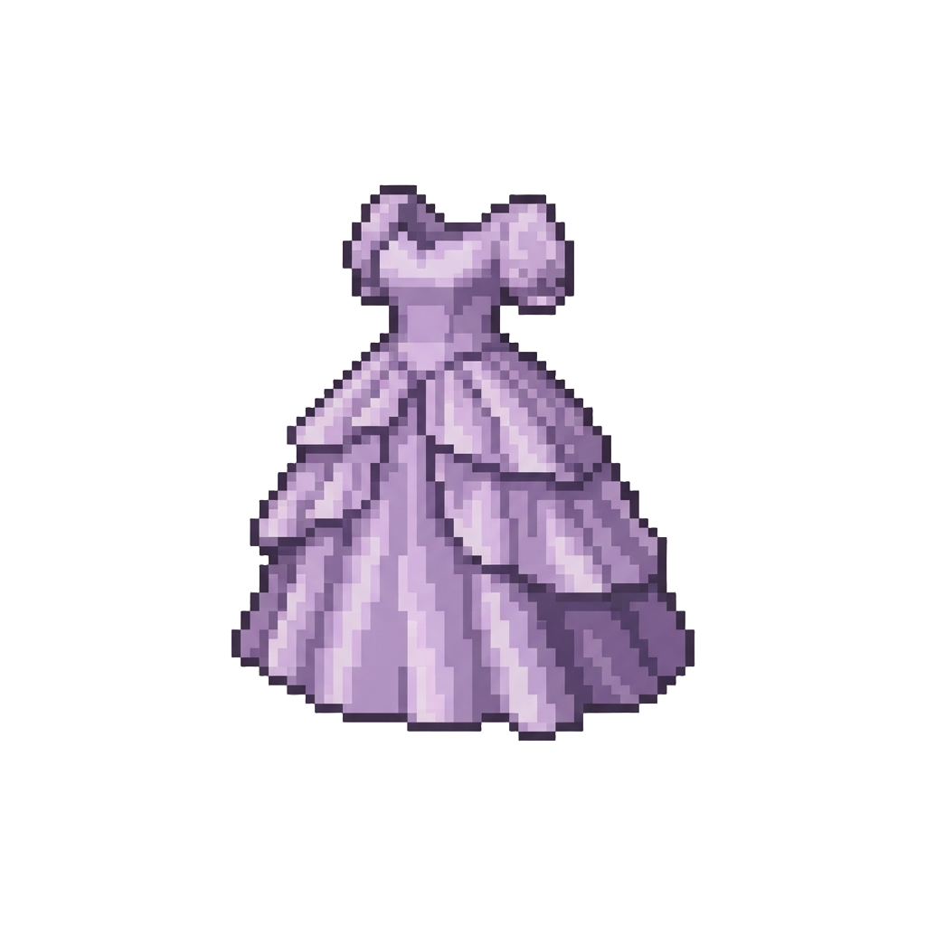 A Shimmering Lavender Floor-length Gown with Ruffled Silk Skirts