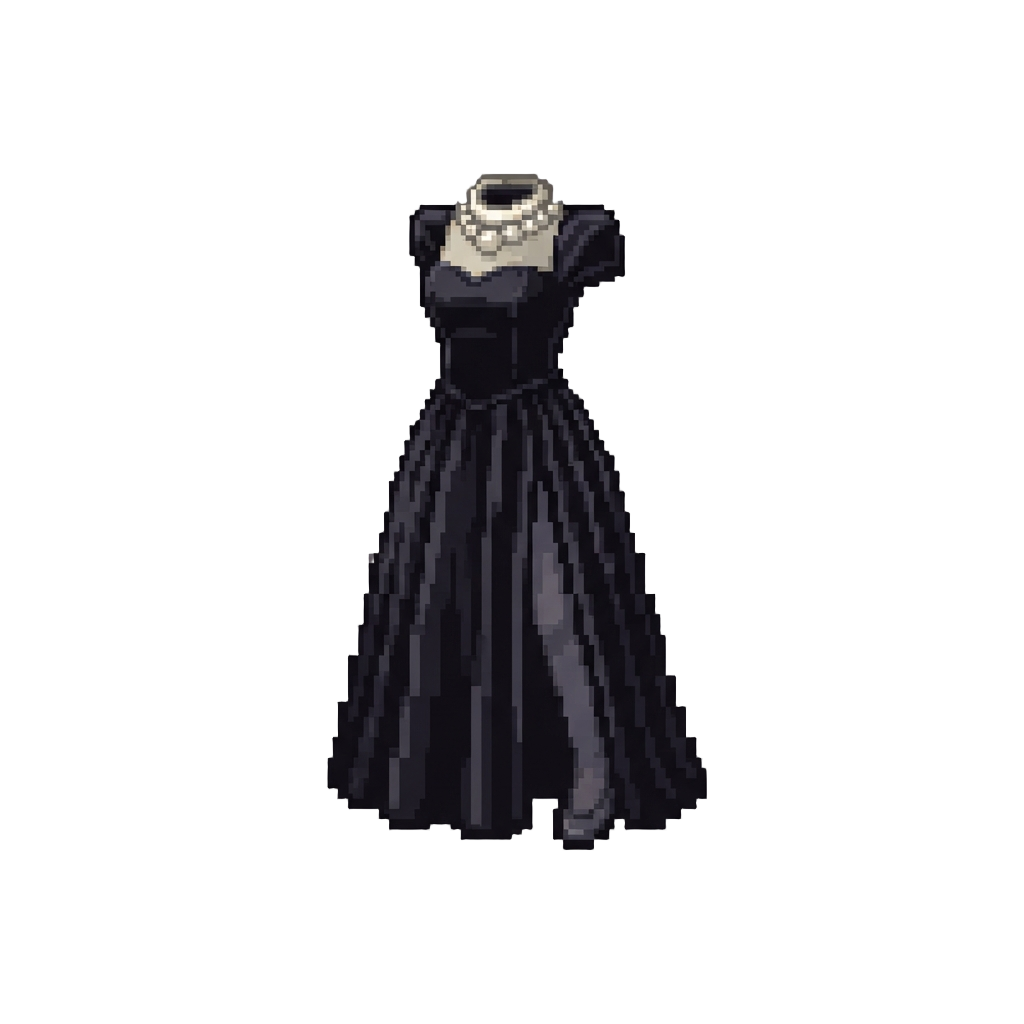 A Dramatic Black Velvet High-slit Gown with a Pearl Collar