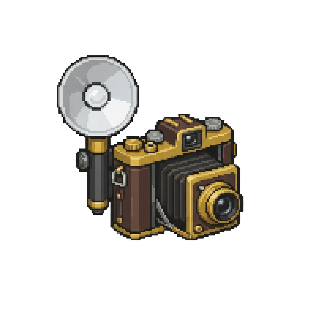 A Vintage Press Camera with Flash