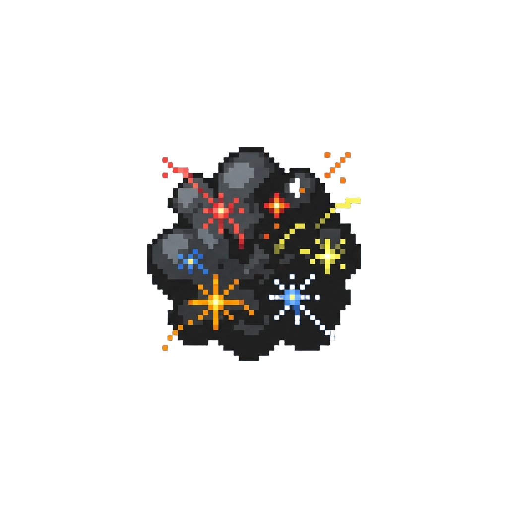 A Cloud of Black Soot and Miniature Fireworks