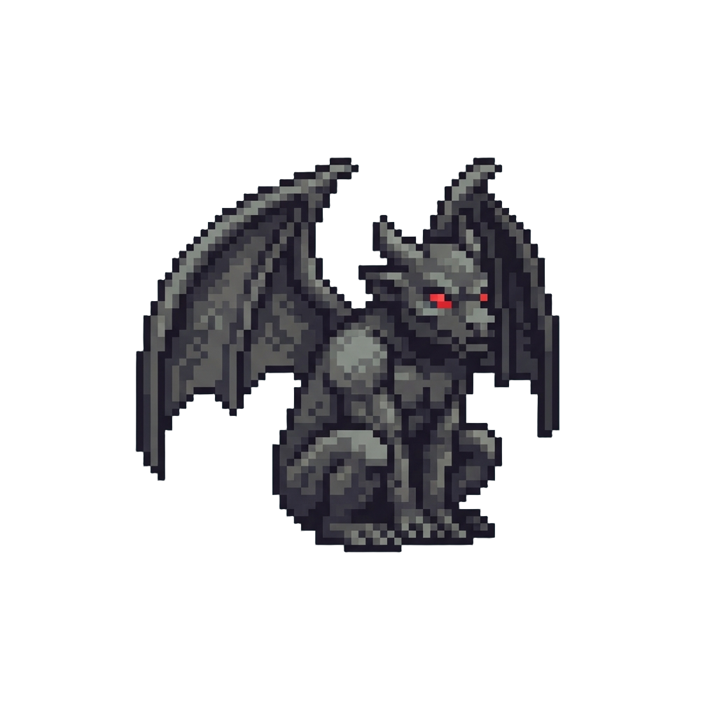 A Winged Shadow Gargoyle with Glowing Red Eyes