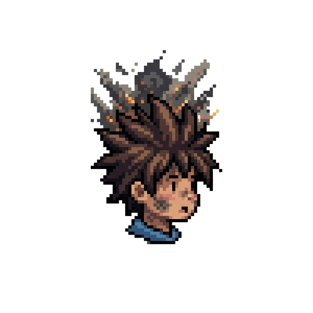 A Gentle Blast Burst That Leaves His Hair Standing Up in Spiky Smoke