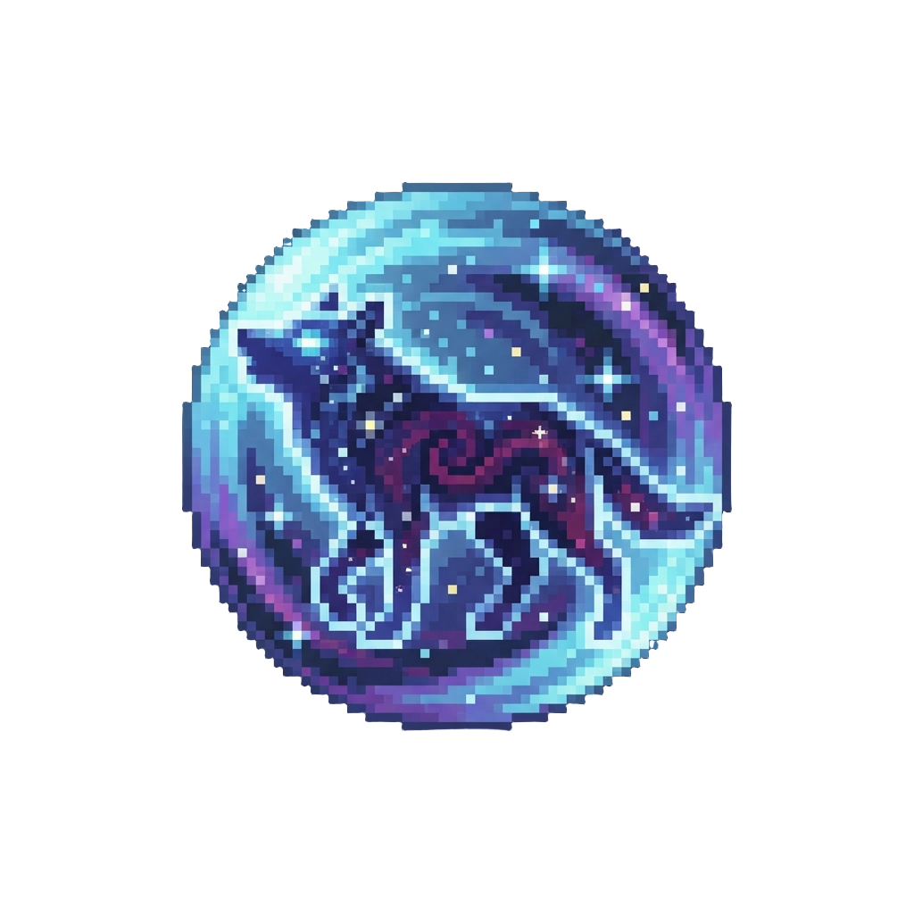 Starlight Astral Energy with a Translucent Cosmic Wolf