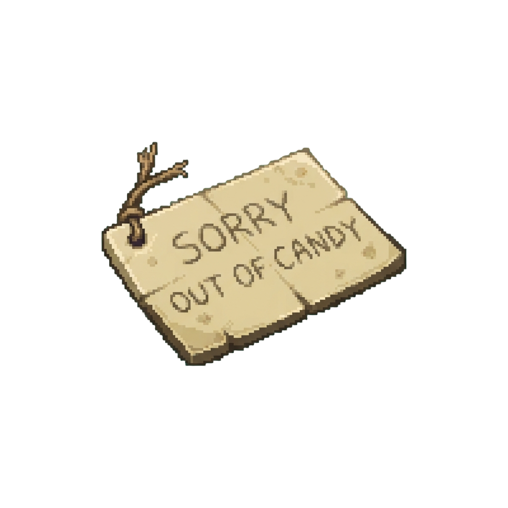 A Faded 'sorry Out of Candy' Paper Sign