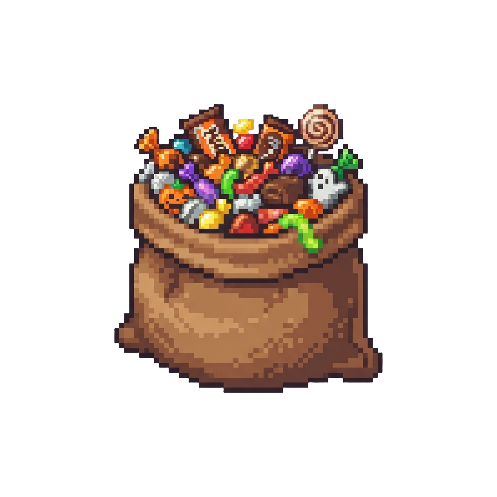 A Massive Haul of Mixed Halloween Chocolates and Candies Filling the Bag to Overflowing