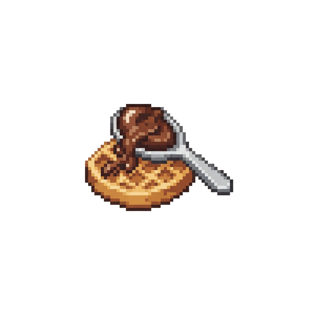 A Spoonful of Nutella Drizzled Over a Tiny Waffle