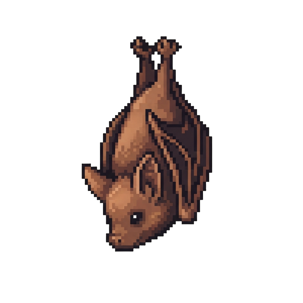 A Dramatic Tiny Fruit Bat Hanging Upside Down