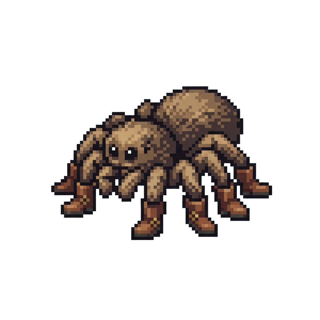 A Tiny Furry Spider Wearing Eight Tiny Boots