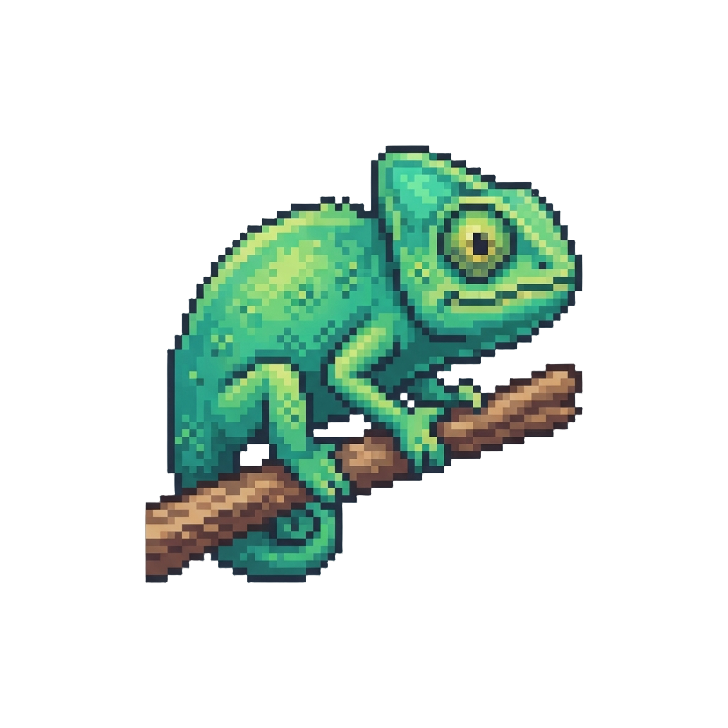 A Tiny Shimmering Chameleon Perched on a Twig