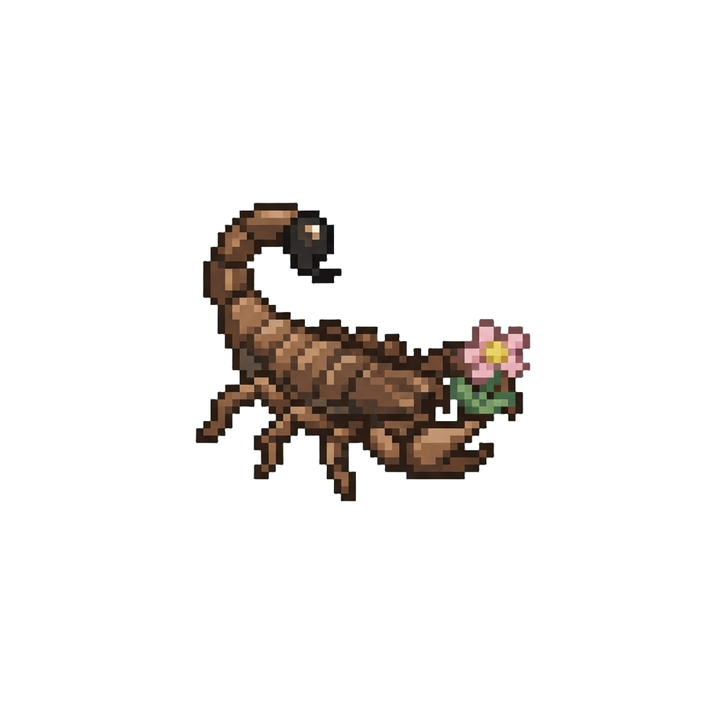 A Tiny Scorpion Holding a Tiny Flower