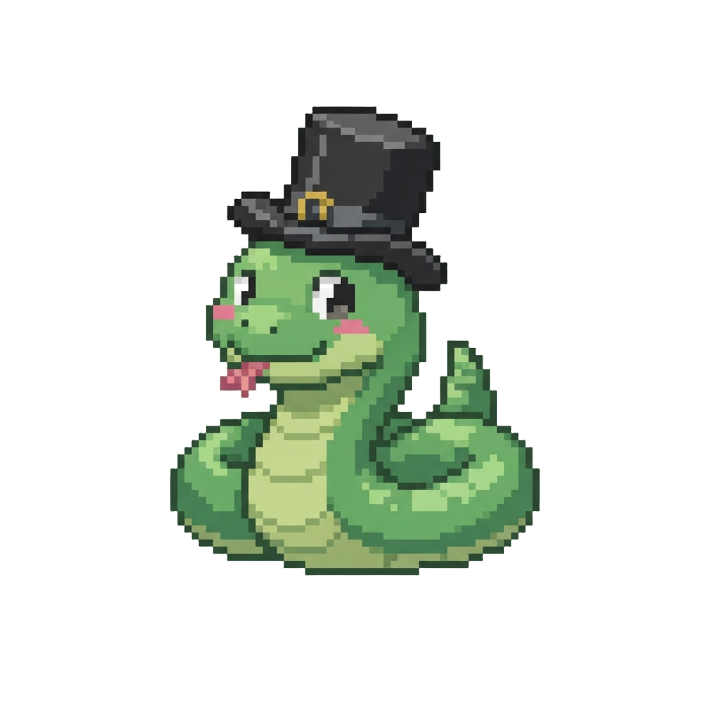 A Goofy Green Snake with a Cartoon Top Hat