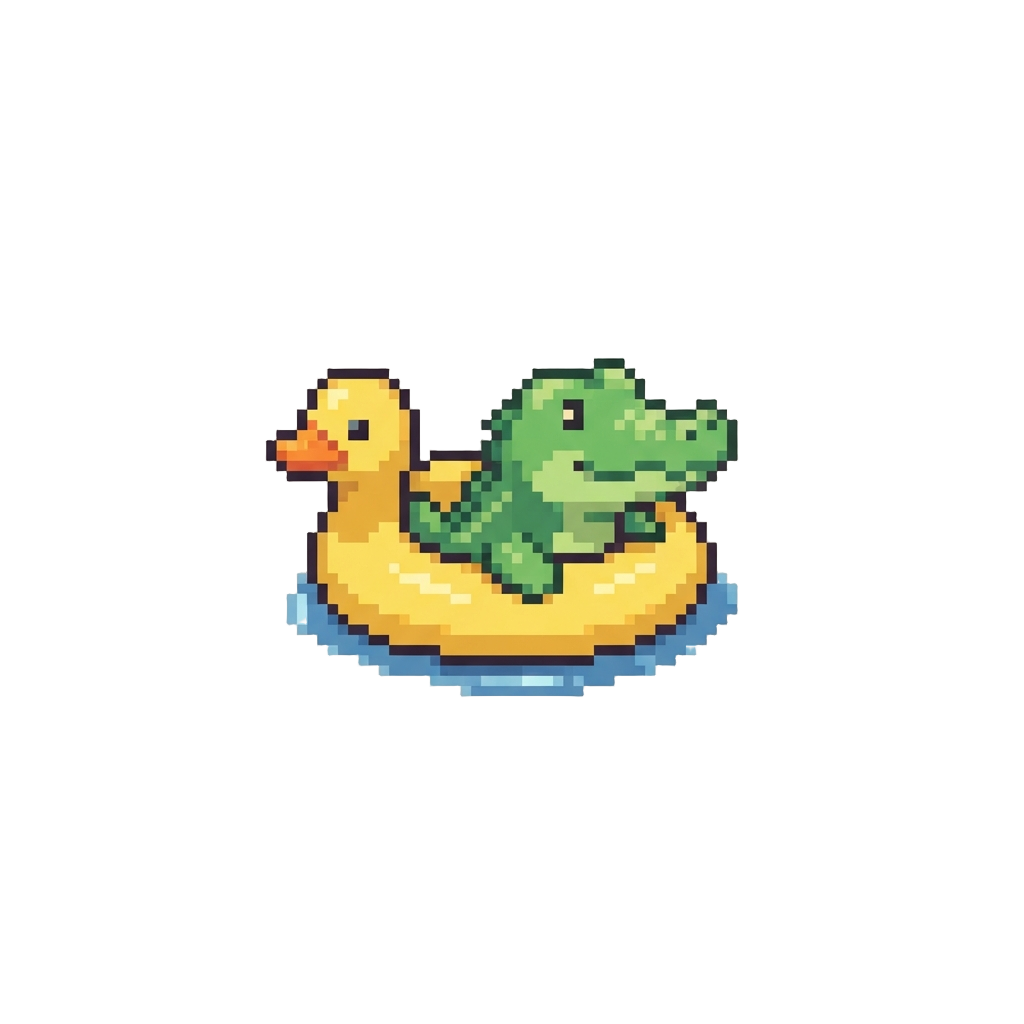 A Tiny Playful Alligator Wearing a Rubber Ducky Ring