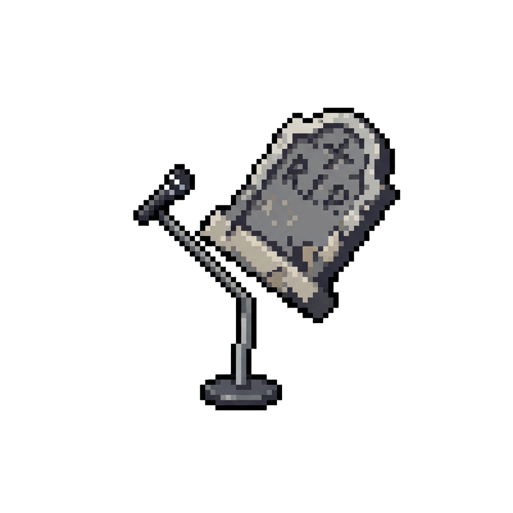 A Tumbling Foam Prop Gravestone Toppling the Mic Stand