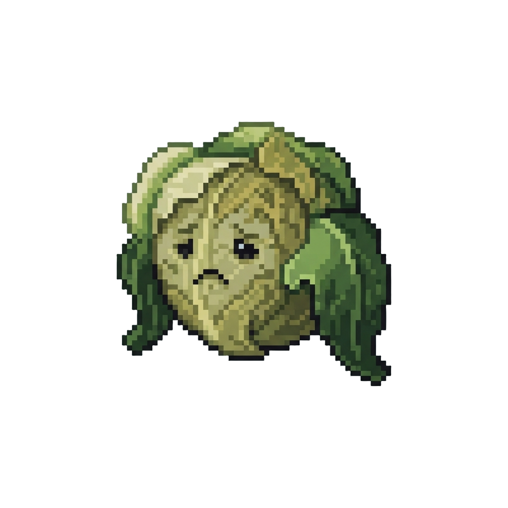 A Flying Head of Sad Wilted Stage Lettuce
