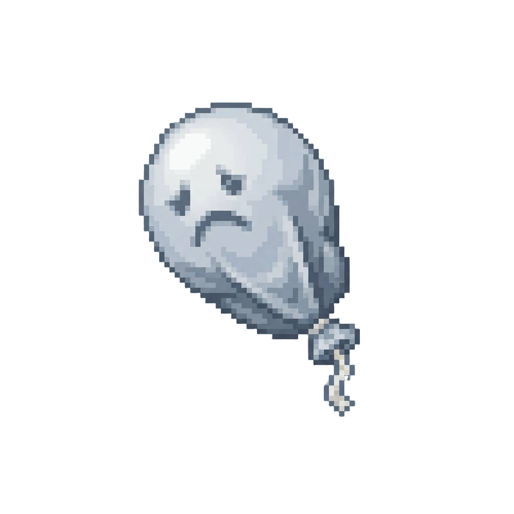 A Deflating Sad-faced Ghost Balloon Drifting Across the Set